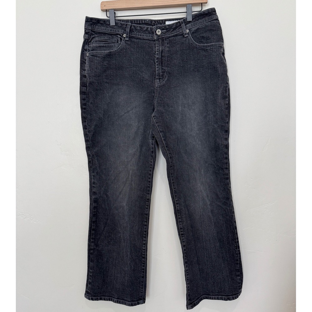 Chico's Platinum Black Faded Straight Leg Jeans 14 Size 2.5 Short Minimal Basics